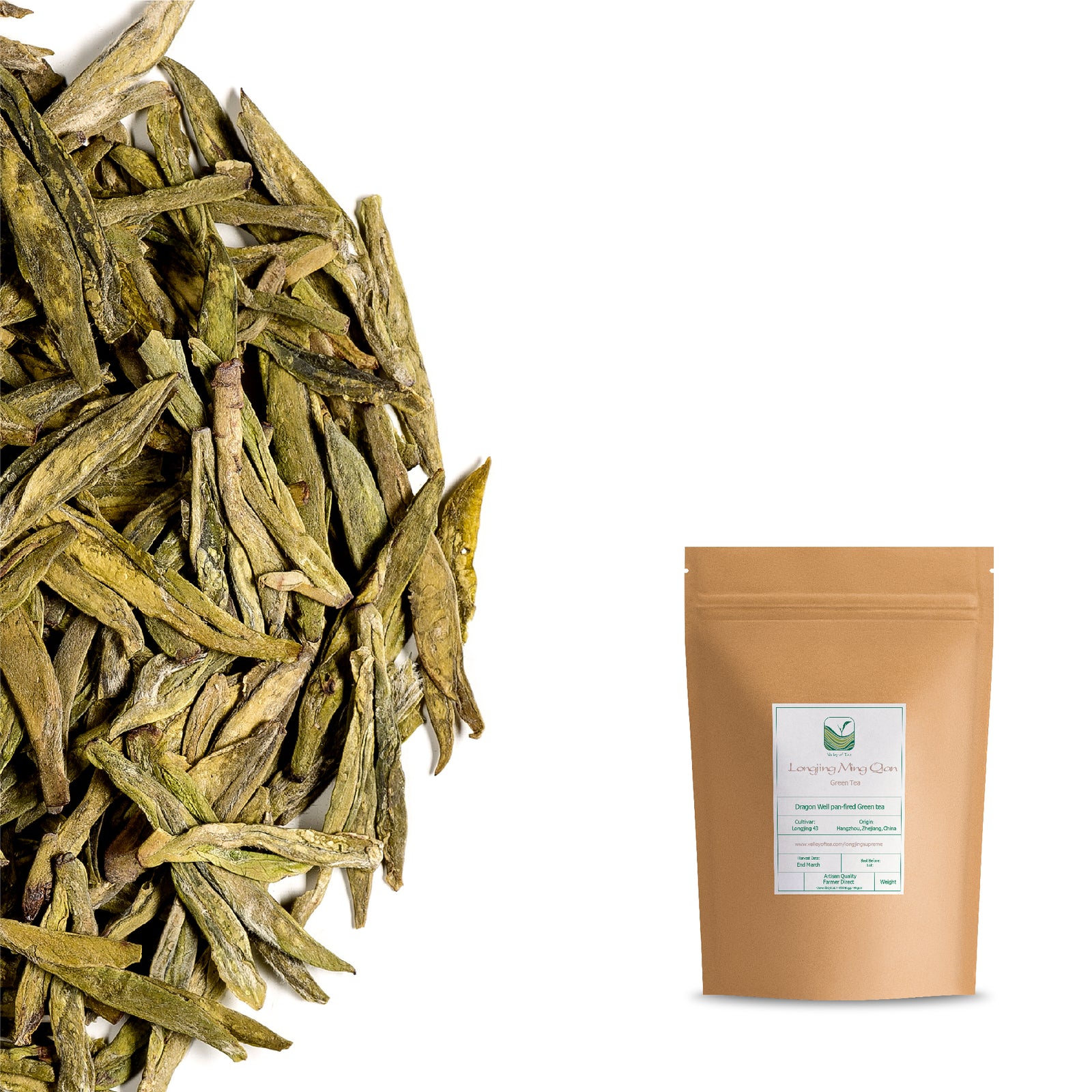 Longjing Dragon Well Green Tea - Premium Vroegseizoen Plukken Bekend Als Ming Qian Of Pre-Qingming (Ching Ming). Deze Graad Wordt Beschouwd Als De Allerbeste Van Longjing Thee